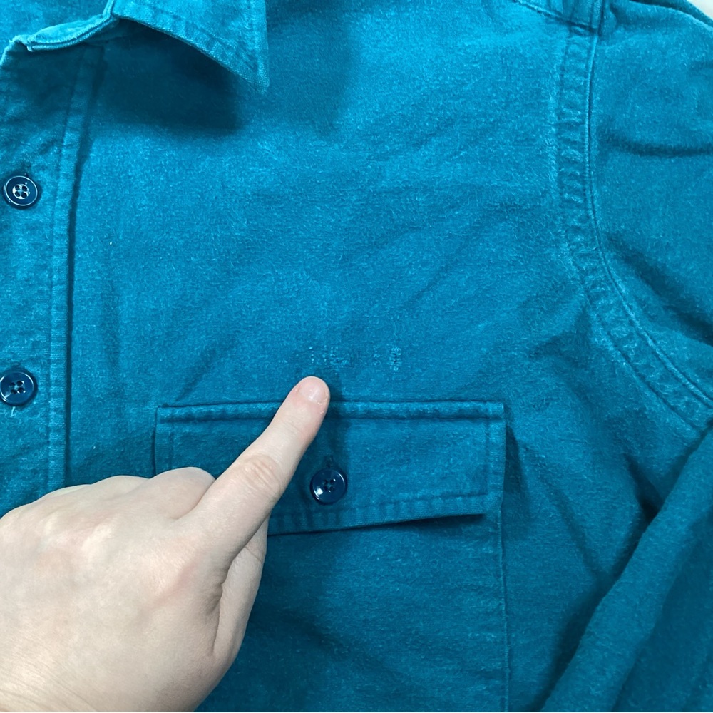 Vtg Men’s LL Bean USA Chamois Cloth Long Sleeve Button Up Shirt Teal Blue - Picture 3 of 6